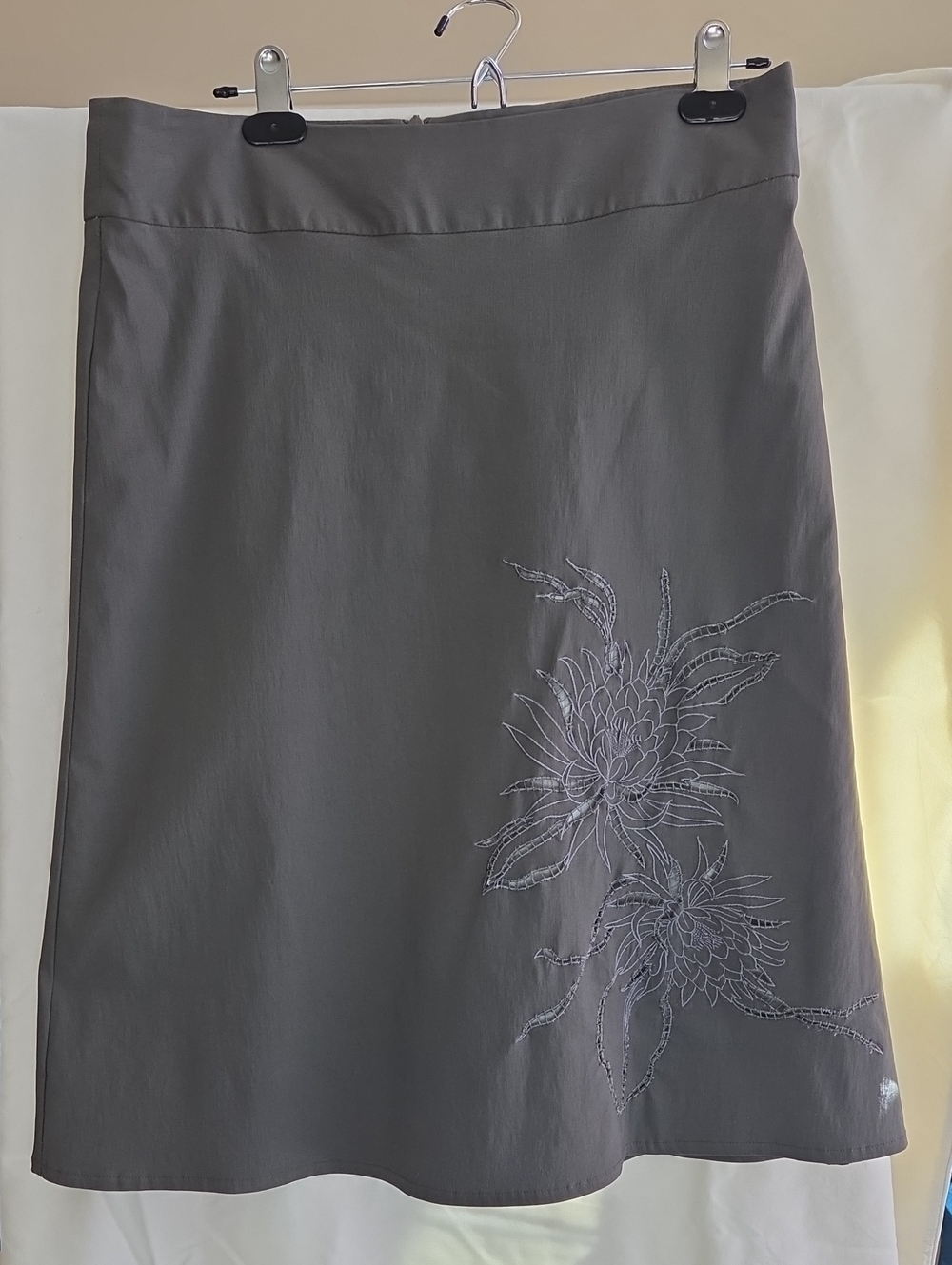 Gray Embroidered A-Line Skirt